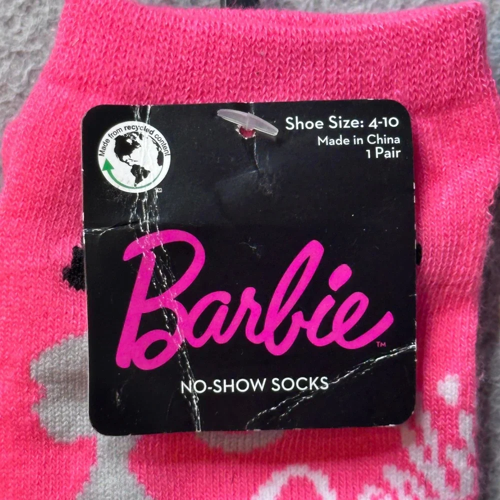 Barbie No-Show Socks Women 4-10 Pink Logo Silhouette Recycled Blend 8V0088 NEW